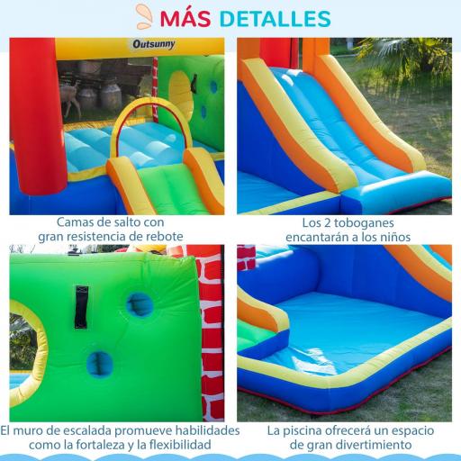 Castillo Hinchable con 2 Toboganes 2 Camas de Salto y Piscina para Niños +3 Años Incluye Inflador y Bolsa de Transporte para Interior Exterior 380x370x230 cm Multicolor [4]
