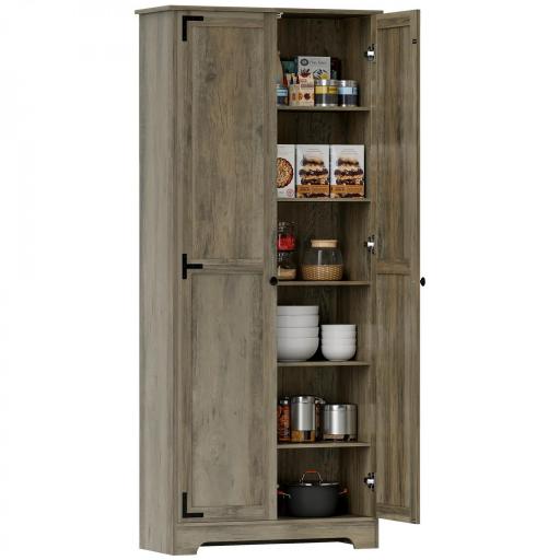 Alacena de Cocina con 2 Puertas y Estantes Ajustables para Comedor Salón 78x31,5x182 cm Marrón Grisáceo [9]