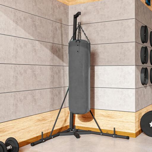 Soporte para Saco de Boxeo Plegable con Altura Ajustable para Entrenamiento en Casa Carga 60 kg 170x90x182-225 cm Negro [1]
