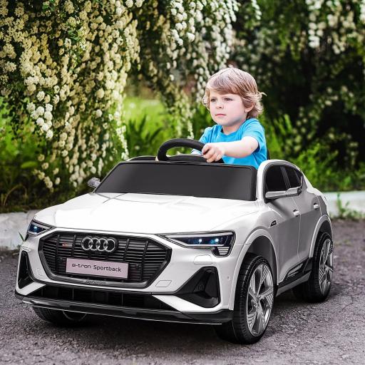 Coche de Batería para Niños 12V Audi E-tron con Mando a Distancia Faros Bocina Música Velocidad 3-5 km/h Blanco