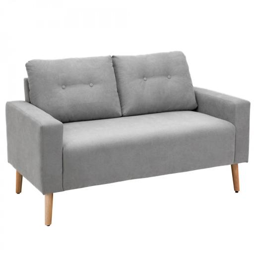 Sofá de 2 Plazas con 2 Cojines Reposabrazos y Patas de Madera de Caucho para Dormitorio Oficina 145x76x88 cm Gris [8]