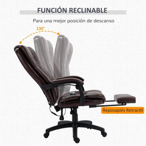 Silla de Masaje Reclinable con Altura Ajustable Reposapiés Retráctil y Control Remoto 68,5x68,5x113-121 cm Marrón [5]