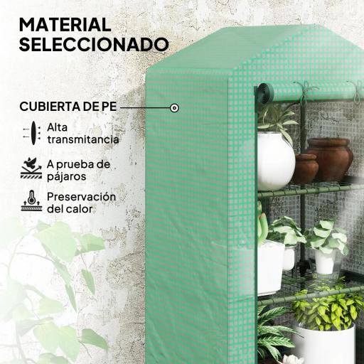 Invernadero de Jardín de 3 Niveles Puerta Enrollable Marco de Metal Cubierta de PE Anti-UV 69x49x125 cm Verde [2]