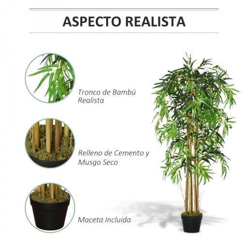 Bambú Artificial 150cm con Maceta Árbol Planta Sintética Realista Decorativa para Casa Oficina Ø18x150 cm Verde [2]