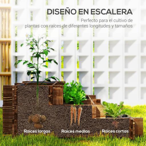 Arriate de Jardín de 3 Niveles con Diseño de Escalera y Tela no Tejida para Cultivos Flores 93x93x35 cm Carbonizado [6]