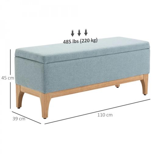 Baúl de Almacenaje para Dormitorio 72L Tapizado en Lino con Patas de Madera 110x39x45 cm Verde Claro [1]