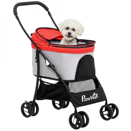 Carrito para Perros Pequeños 3 en 1 con Vagón Desmontable Cesta de Almacenaje Correas de Seguridad y Cojín Rojo [8]