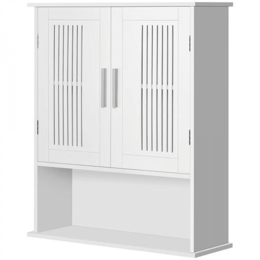 Armario de Pared para Baño Multiusos con Estante Ajustable Puertas de Listones y Compartimento 60x20x70 cm Blanco [8]