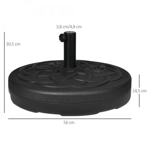 Base de Sombrilla de PE Redonda para Postes de 38mm/48mm Rellenable de Arena 35 kg y Agua 25L Ø56x30,5 cm Negro [1]