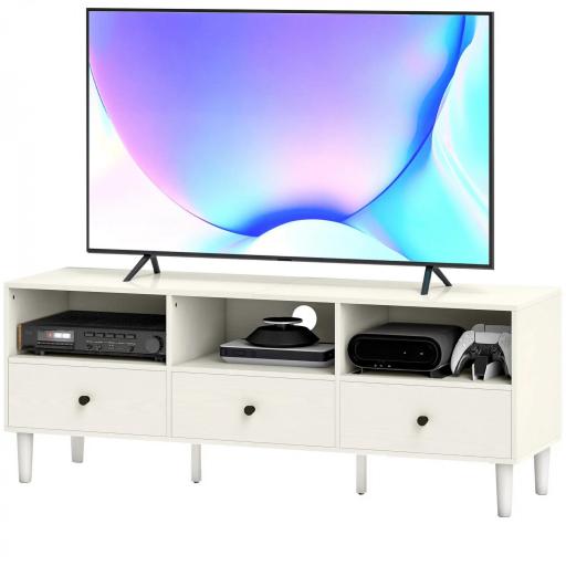 Mueble TV Compacto con 3 Cajones y 3 Compartimentos para TV de hasta 65 Pulgadas 120x34x45 cm Blanco [9]