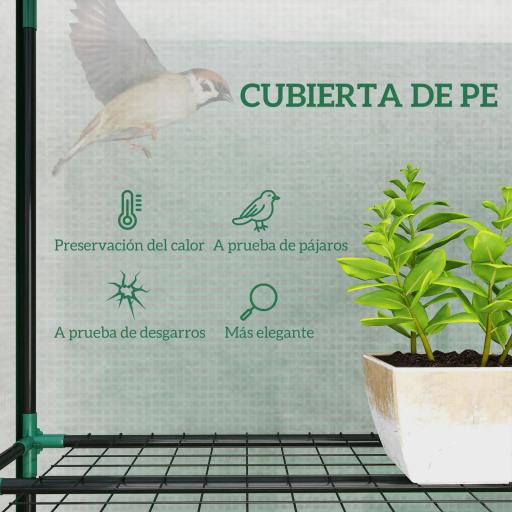 Invernadero de Exterior de 3 Niveles con Puerta Enrollable con Cremallera 9 Estantes Cubierta de PE 215x46x151cm Verde [2]