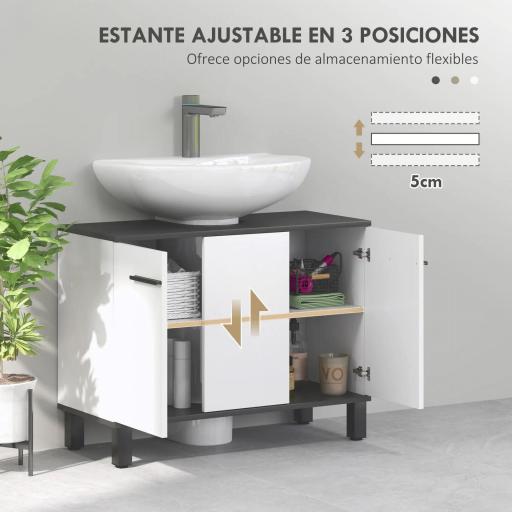 Mueble bajo Lavabo con 2 Puertas y Estantes Ajustables para Lavabo con o sin Pedestal 80x34x60 cm Blanco [8]