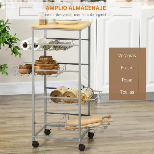 Carro Múltiusos de Cocina Baño con Ruedas 5 Niveles Carrito de Servicio Isla de Cocina Marco de Acero Carrito Auxiliar Verdulero Frutero Carga 20 kg para Salón 36,5x36,5x89 cm Plata [9]