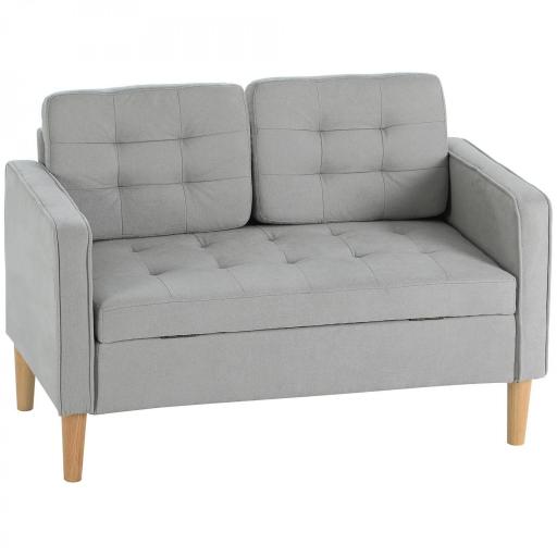 Sofá de 2 Plazas con Espacio de Almacenamiento Patas de Madera Respaldo Capitoné 117x62x78 cm Gris Claro [2]