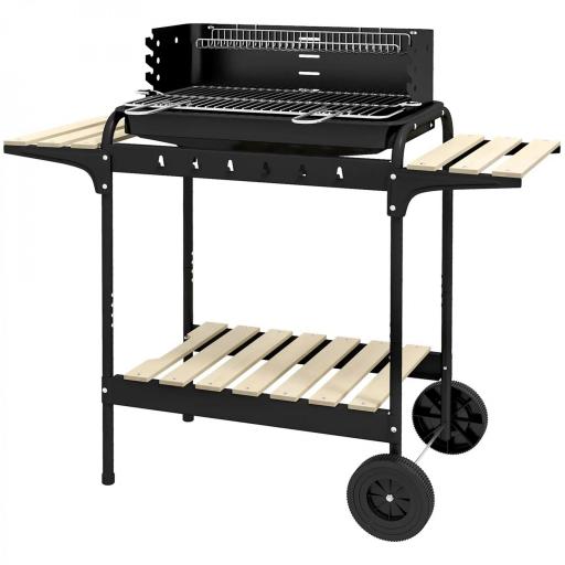 Barbacoa de Carbón con Ruedas Parrilla Ajustable en Altura Estantes y 6 Ganchos 103x47x95 cm Negro [9]