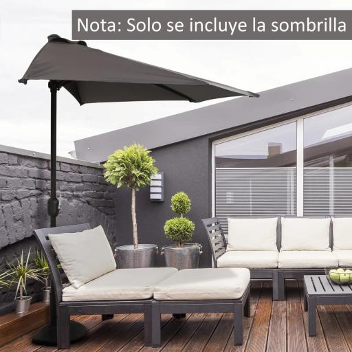 Sombrilla 269x138x236 cm Parasol de Jardín con Manivela y Forma Semicircular Tela Poliéster 180 g/m² para Exterior Terraza Patio Piscina Gris [3]