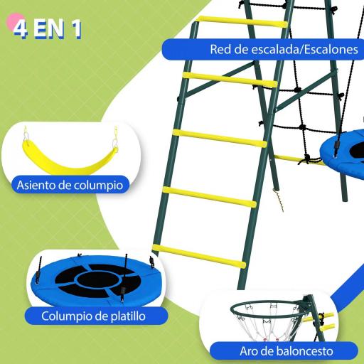 Columpio Infantil 4 en 1 con Columpio Nido e Individual Red para Escalar Canasta de Baloncesto Escalera Amarillo [5]