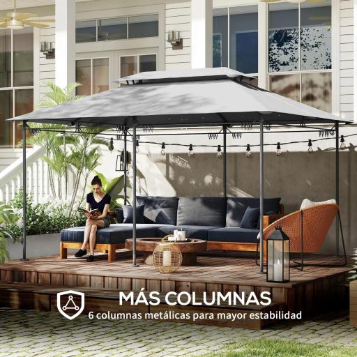 Cenador de Jardín de 4x3 m con Doble Techo Paredes Laterales Resistente al Agua para Exterior Terraza Gris Oscuro [5]