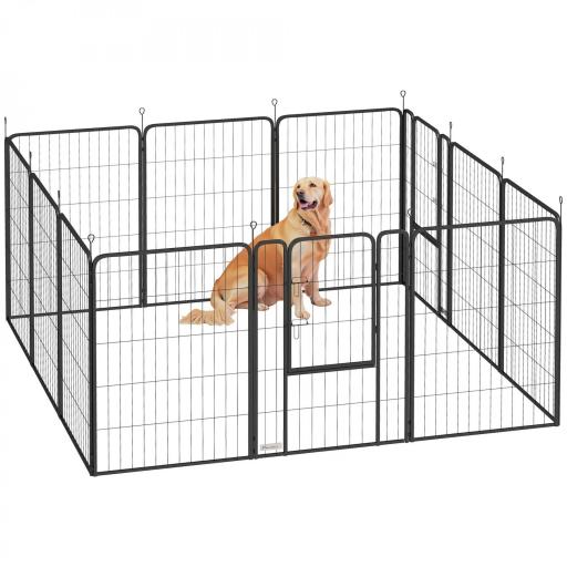 Parque para Perros de 12 Paneles de 100 cm de Altura con Puertas para Interior y Exterior Negro [4]
