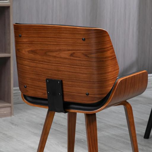 Pack de 2 Sillas de Comedor con Patas de Madera Tapizadas en Cuero Sintético Respaldo Curvado 53x54x81 cm Negro [5]