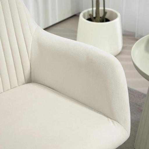Sillón de Salón Tapizado en Terciopelo con Asiento Acolchado Base Metálica Cruzada Crema [3]