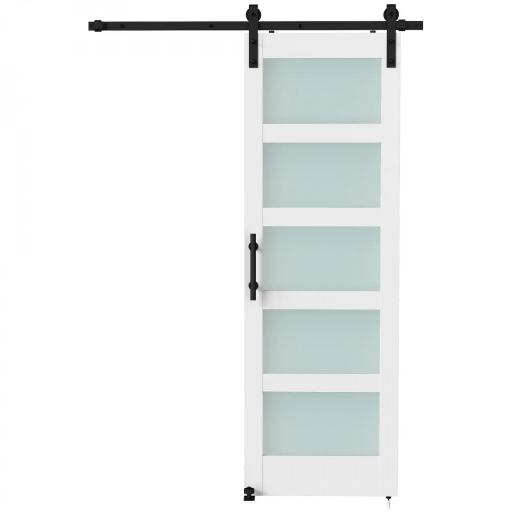 Puerta Corredera Interior 71x213 cm con Kit de Montaje, MDF y Vidrio Esmerilado, Riel y Herrajes, Blanco [9]