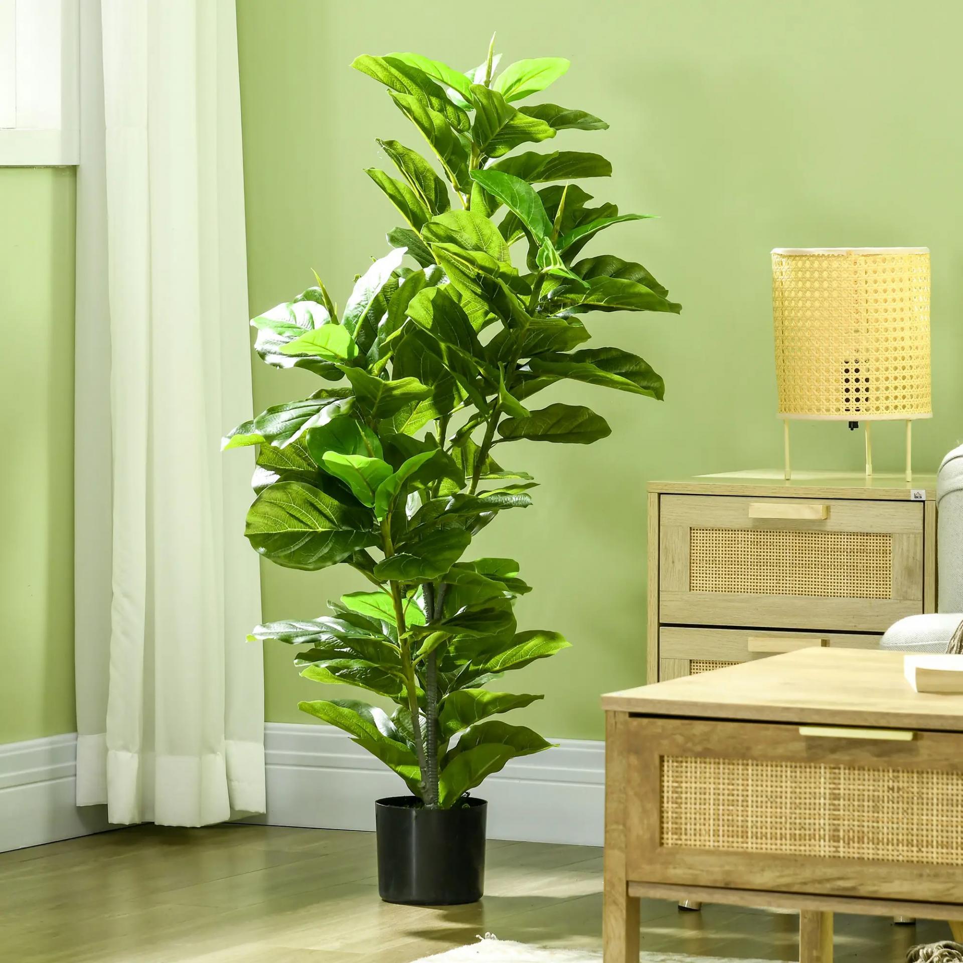 Planta Ficus Artificial 110 cm Planta Artificial con 90 Hojas Musgo y Maceta para Interior y Exterior Verde