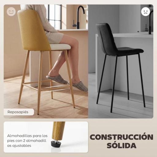 Juego de Taburetes Altos de Cocina con Respaldo y Reposapiés Tapizados de Lino y PU Marco de Acero Marrón [7]