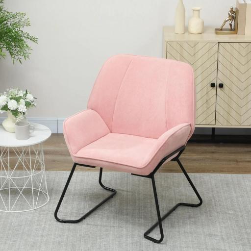 Butaca de Salón con Asiento Ancho y Acolchado Tapizado en Terciopelo Patas de Metal Sillón para Salón Rosa