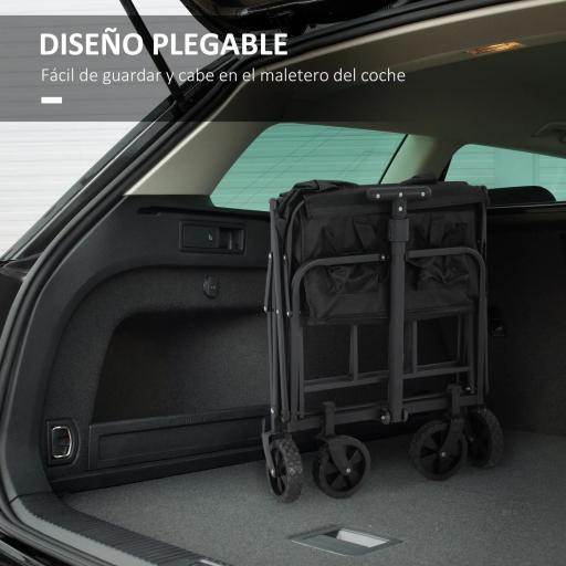 Carro de Jardín Plegable con Ruedas Asa Telescópica Ajustable Carga 120 kg para Campaña Compra 64x42x27 cm Negro [3]