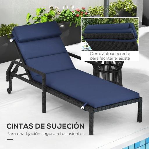Cojín para Tumbona de Algodón 196x63x6 cm con Tela Hidrófuga Cojín de Asiento y Respaldo Azul Oscuro [4]