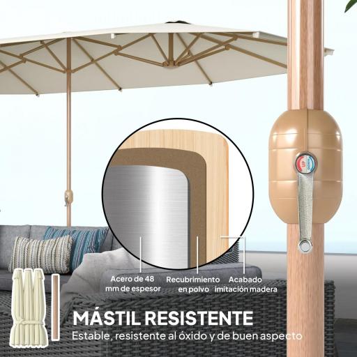 Sombrilla Doble 4,6x2,7 m Sombrilla Grande con Manivela Manual Resistente al Agua y Protección Solar Beige [5]