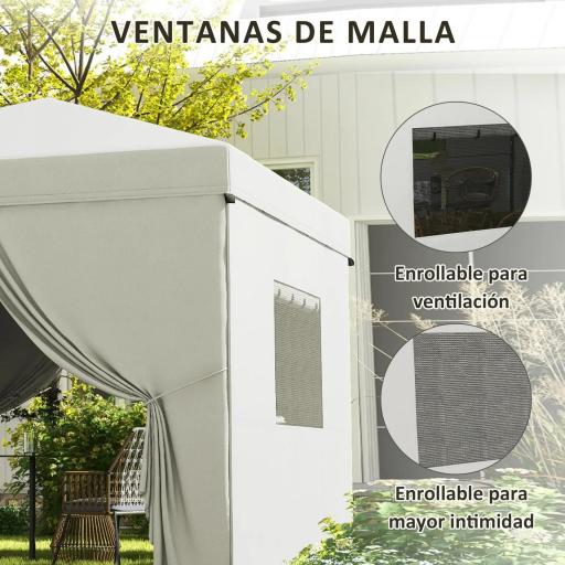Carpa Plegable Pop-Up 3x3 m con 4 Cortinas Laterales 2 Ventanas de Malla Altura Ajustable Impermeable y Anti-UV Blanco [6]