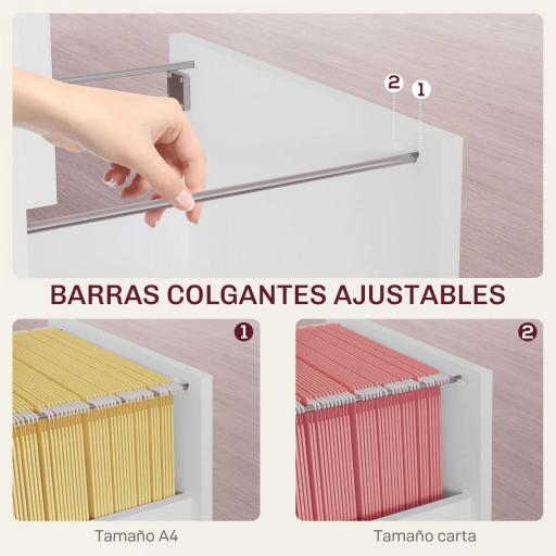 Archivador con Cerradura y 2 Cajones Barras Ajustables para Carpetas A4 y Carta Diseño Compacto 40x41,5x67,5 cm Blanco [6]