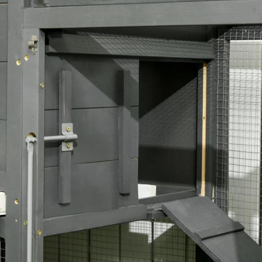 Gallinero para Exterior Grande de Madera 300x66x116 cm con Nido Corral Bandeja Extraíble Techo Asfáltico Rampa Gris [6]