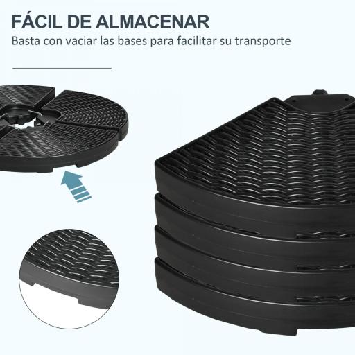 Base para Sombrilla de 4 Piezas Rellenable con Arena 68 kg o Agua 52 L para Jardín Patio Terraza Negro [3]