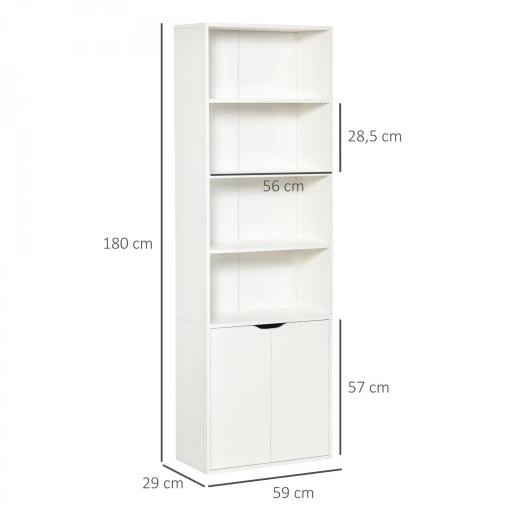 Estantería Librería Armario de Libros con 4 Compartimentos Abiertos y 2 Puertas para Salón Oficina 59x29x180 cm Blanco [1]