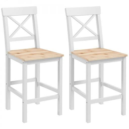 Taburetes Altos de Cocina de Madera Altura Asiento 60,2 cm con Respaldo y Reposapiés 41x46x97,5 cm Natural y Blanco [9]