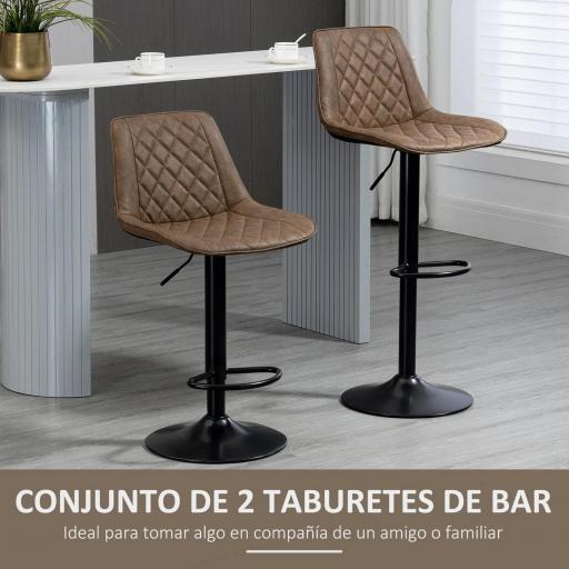 Juego de 2 Taburetes de Cocina Taburetes Altos con Altura Ajustable Asiento Giratorio 46,5x51x86-106 cm Marrón [2]