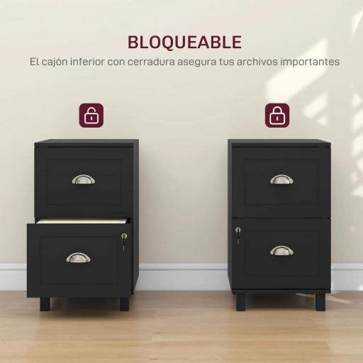 Archivador con Cerradura y 2 Cajones Barras Ajustables para Carpetas A4 y Carta Diseño Compacto 40x41,5x67,5 cm Negro [7]