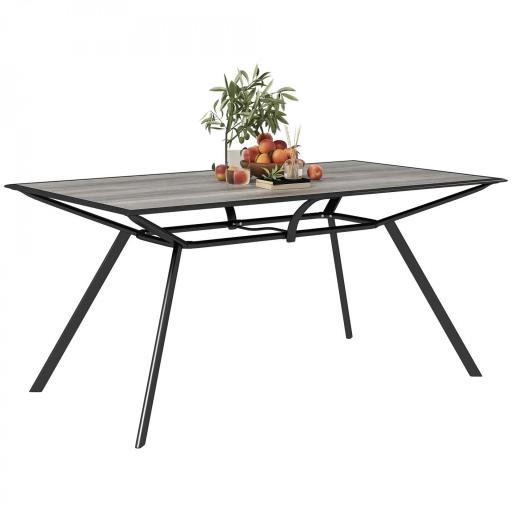Mesa de Comedor de Exterior con Encimera Imitación Madera para 6 Personas con Estructura de Acero 160x90x73 cm Gris [9]