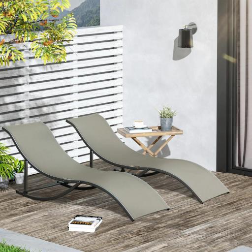 Conjunto de 2 Tumbonas de Jardín Tumbonas Plegables con Marco de Aluminio Texteline para Piscina Patio 165x61x63 cm Gris