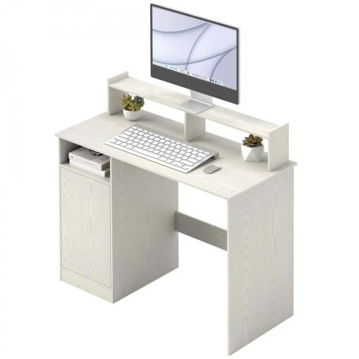 Escritorio con Estantería Moderno Escritorio con Compartimentos Abiertos Soporte para Monitor 108x50x94 cm Crema [9]