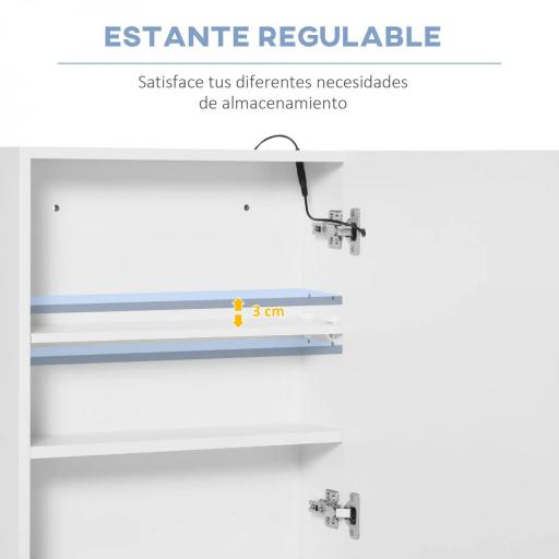 Armario de Baño con Espejo y Luz LED con 2 Estantes e Interruptor Táctil para Dormitorio Aseo 50x15x60 cm Blanco [2]