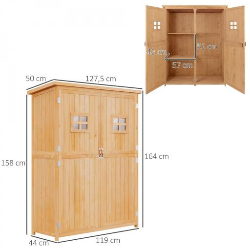 Armario de Madera para Exterior para Herramientas de Jardinería con Doble Puerta y Estantes 127,5x50x164 cm Natural [1]