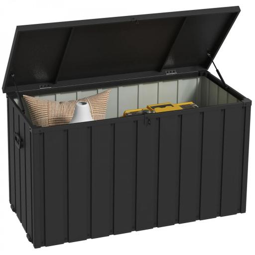 Baúl de Almacenaje Exterior de Acero con 4 Ruedas 2 Asas y Tapa Bloqueable 125,5x61,5x70 cm Gris Oscuro [9]