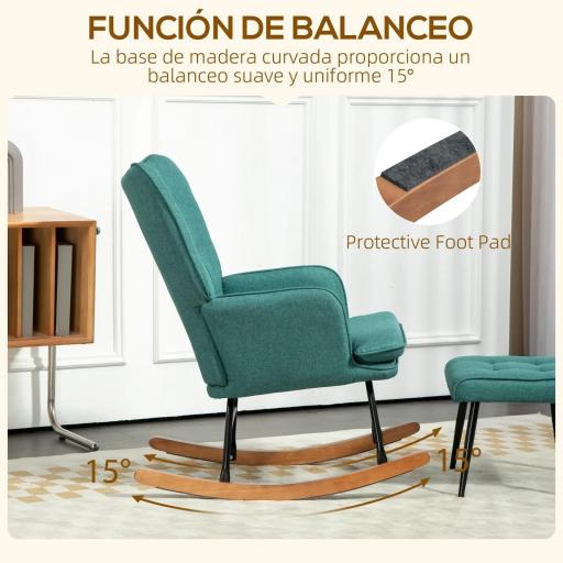 Silla Mecedora con Reposapiés Cojín Acolchado y Reposabrazos Carga 130 kg Verde Azulado [2]