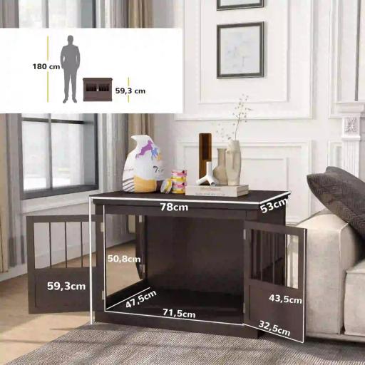 Jaula para Perros Pequeños Mesa Auxiliar Moderna con 3 Puertas Francés con Cierre Magnético 78x53x59,3 cm Café [3]