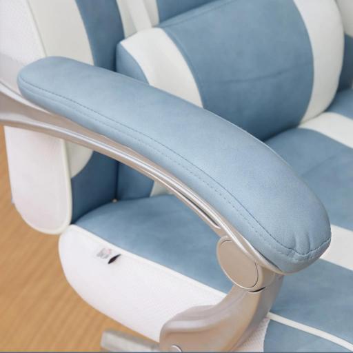 Silla Gamer Reclinable con Altura Ajustable Reposapiés Retráctil Soporte Lumbar y Reposacabezas Desmontable Azul [6]