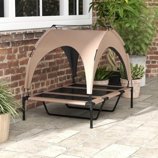 Cama para Perros Elevada con Toldo Marco de Acero y Bolsa de Transporte para Interior y Exterior 106x76x94 cm Café [7]